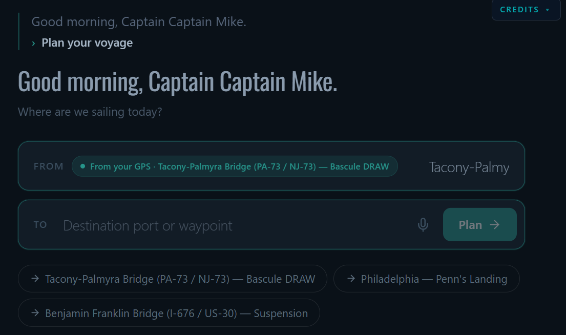 LIR voyage briefing showing weather, hazards, and tidal predictions
